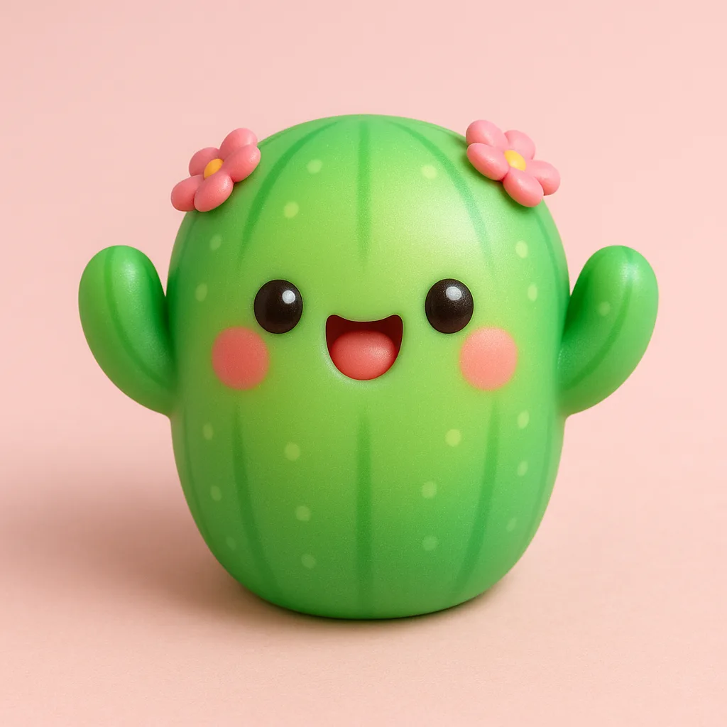 Cute Chibi-style Stress Ball Shaped Like a Cactus