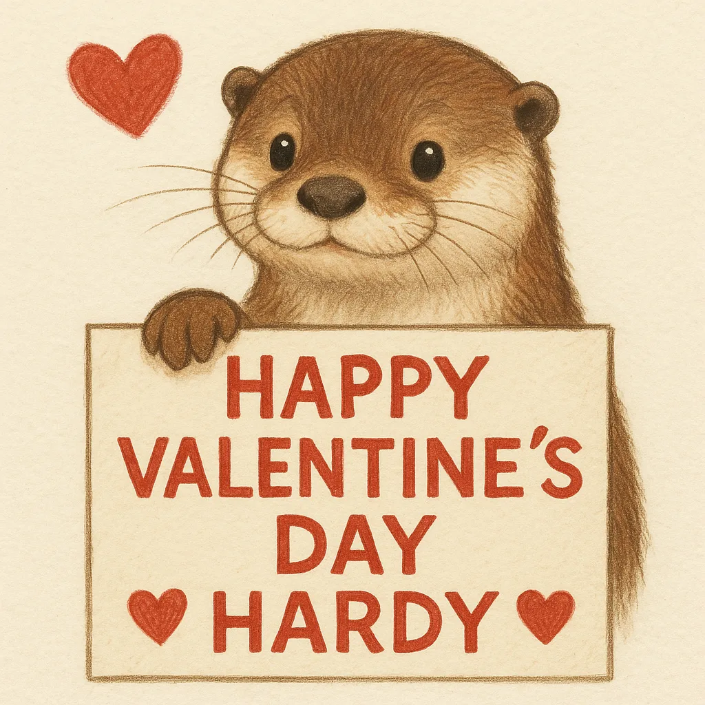 Cute Otter Rests its Paw on a Handwritten Valentine's Day