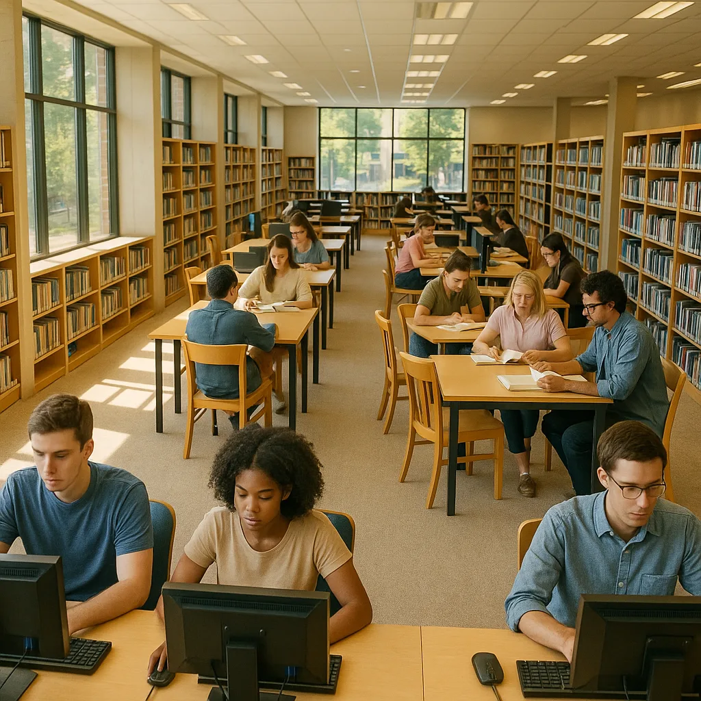 Brightly Lit Library Interior