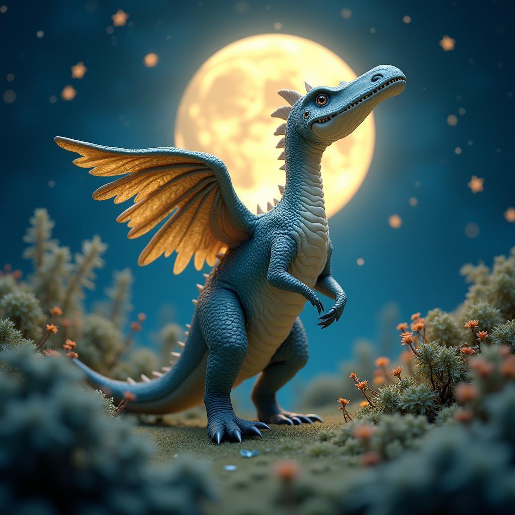 Moonlit Winged Dinosaur in Whimsical Stop Motion