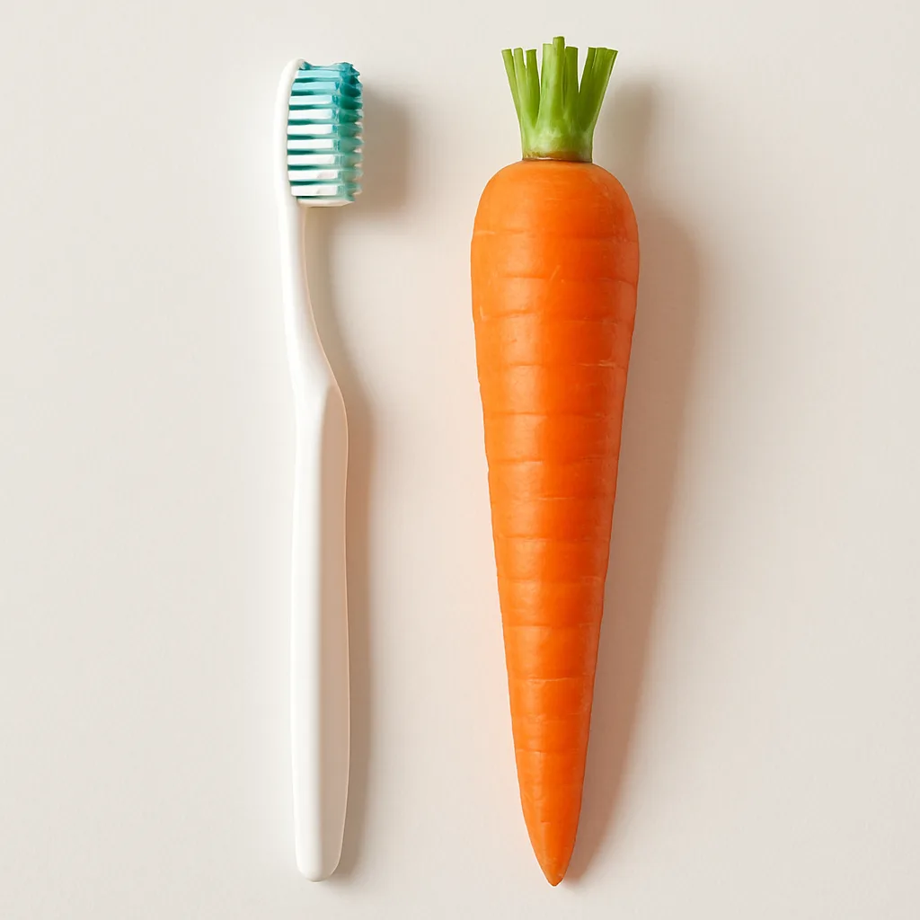 Orange Carrot Placed Beside a Toothbrush