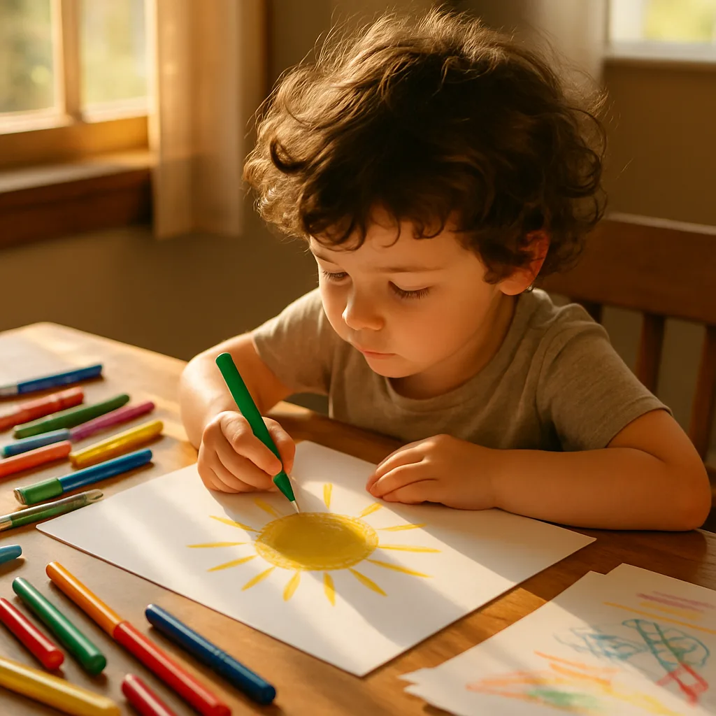 Young Child with Dark Brown Curls Leans