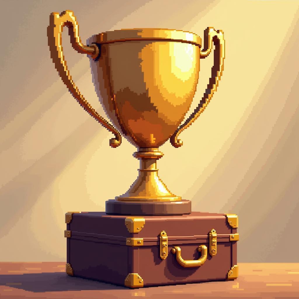 Oversized 8 Bit Trophy Outgrowing Its Pixel Suitcase