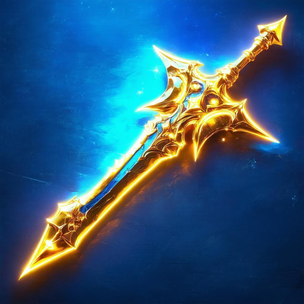 Neon Golden Weapon Icon With Intricate Circuits
