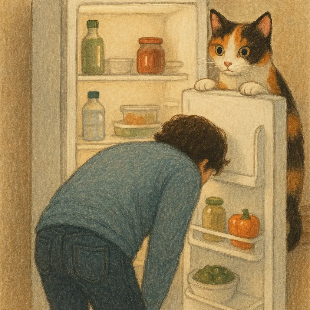 Person Is Bent over Looking Inside an Open Fridge