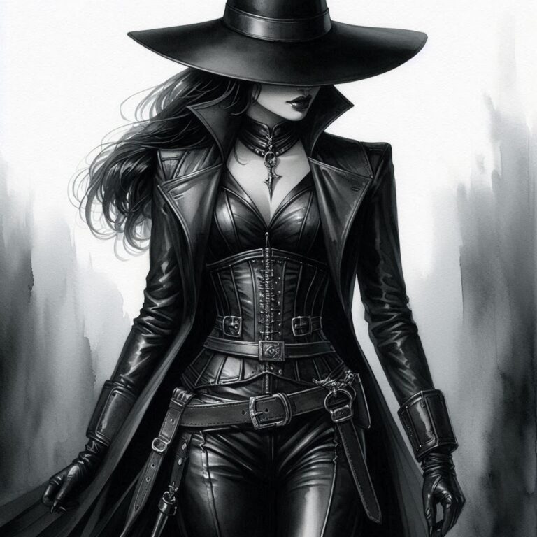 Striking Dark Fantasy Gothic Woman Watercolor Art