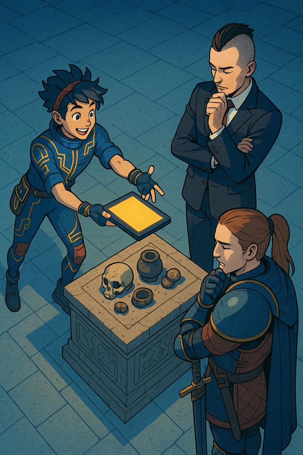 Dynamic Teenager in Tech-innovator Styled Attire Accented with Gold Motifs