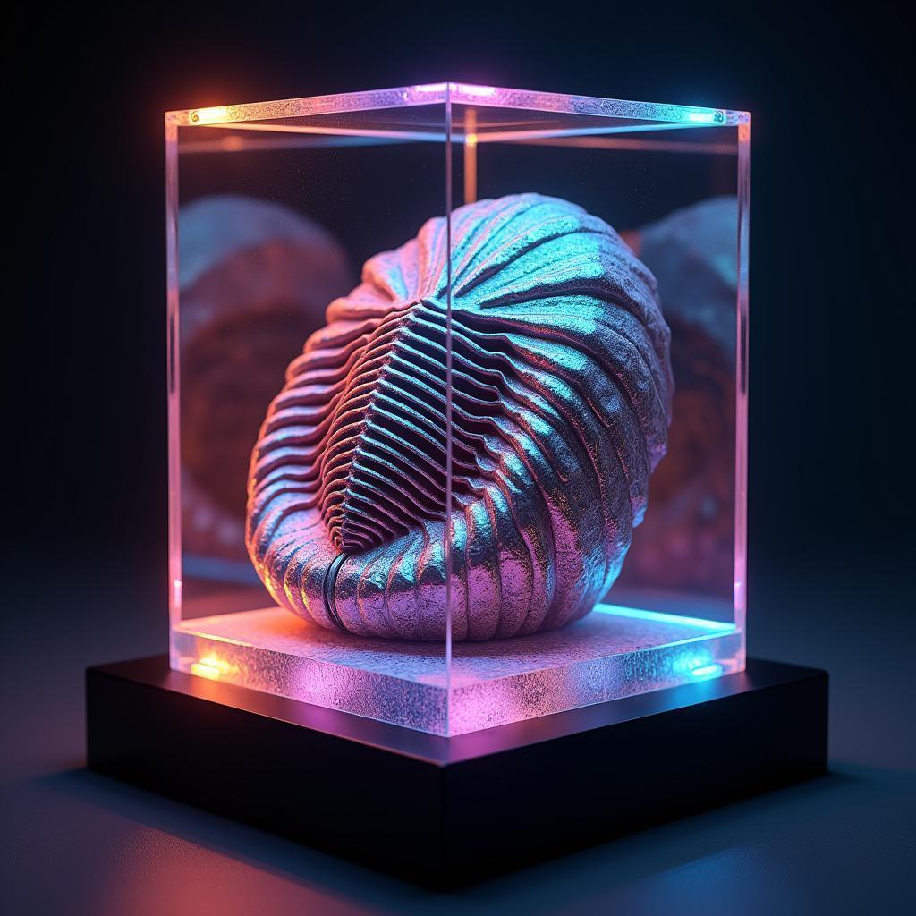 Iridescent Trilobite Fossil in a Glass Cube