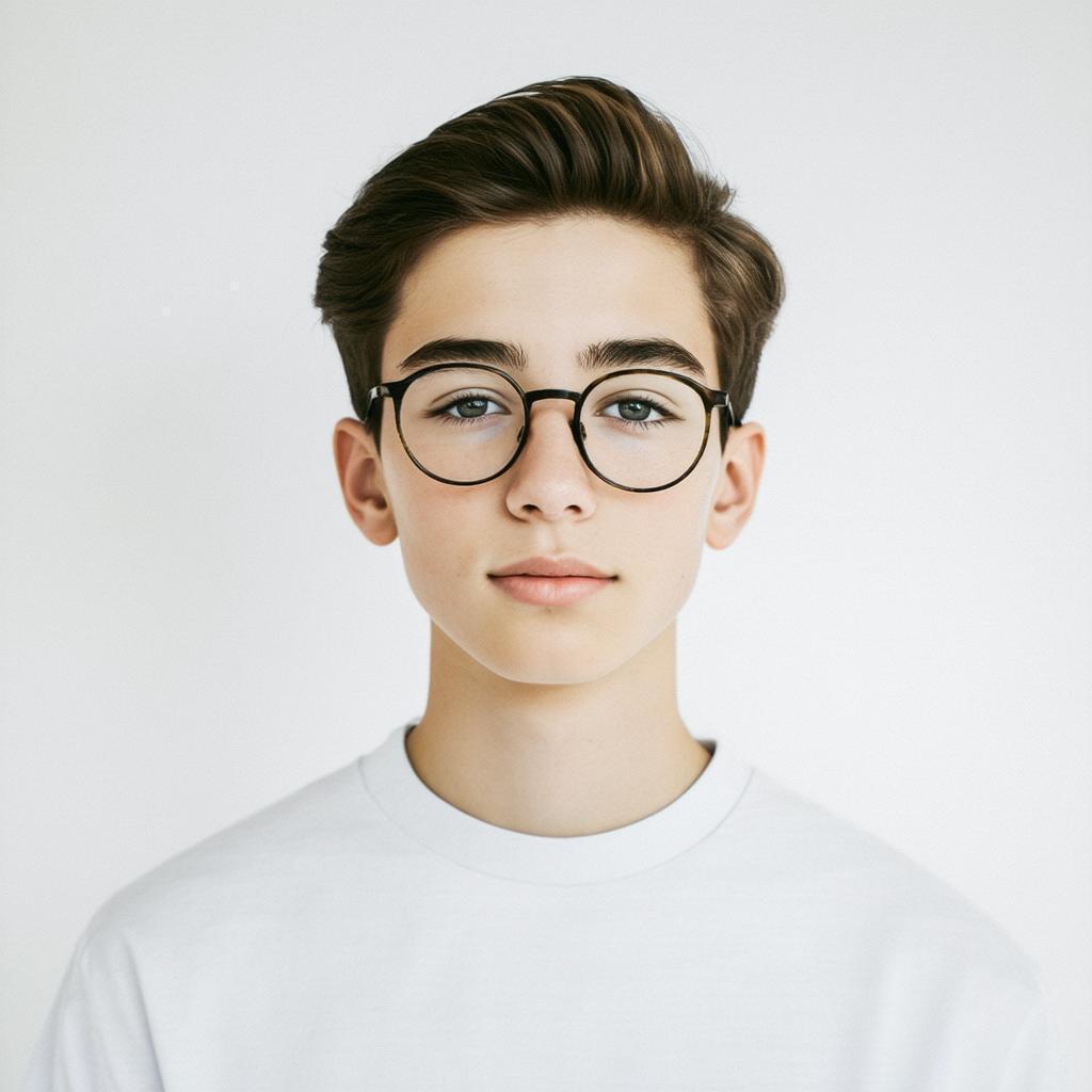 Minimalist Teen Portrait With Sparse Lines and Glasses