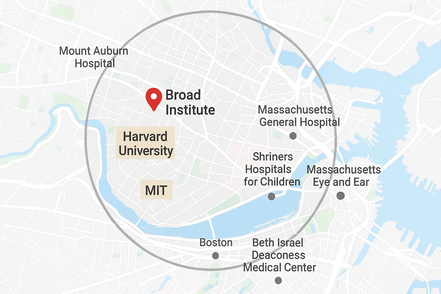 Map Highlighting the Locations of the Broad Institute