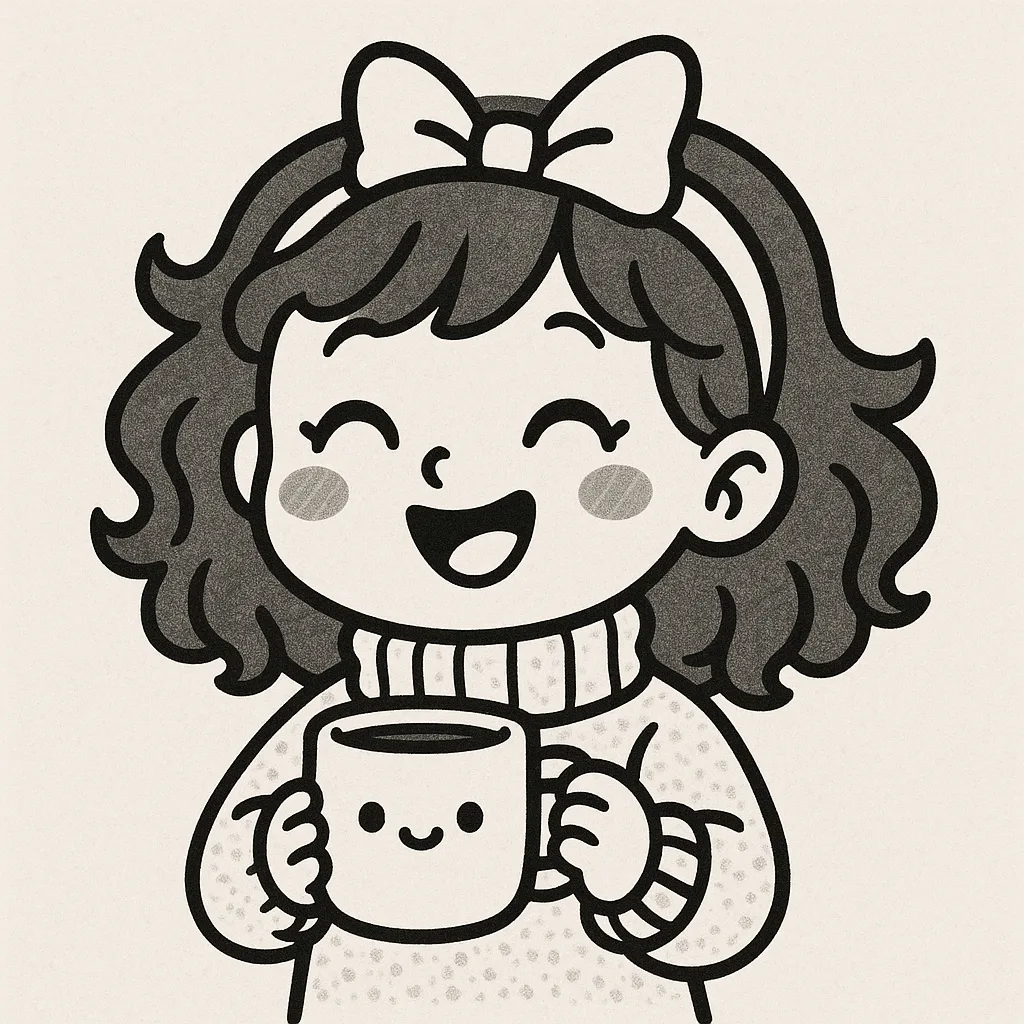 Cheerful Cartoon Girl with Wavy Hair