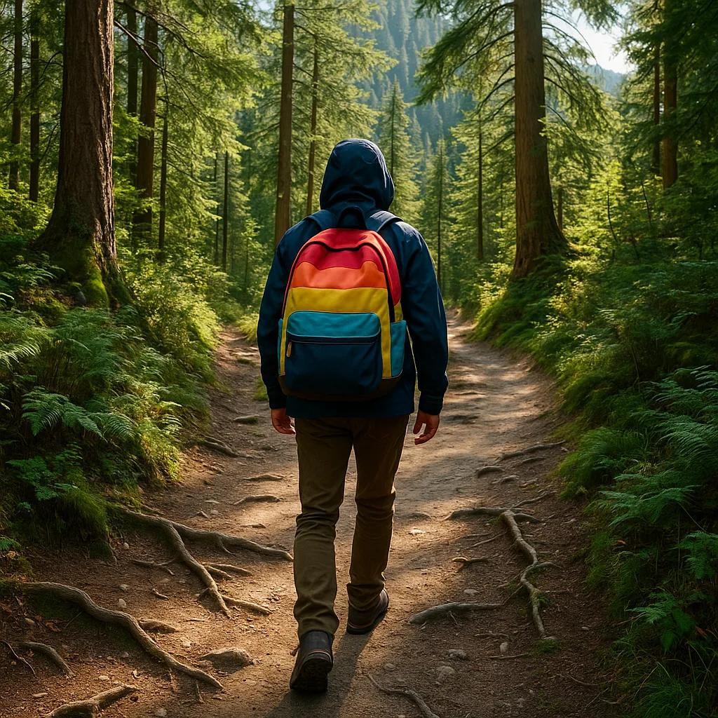 Vibrant Backpack Adorns a Hiker