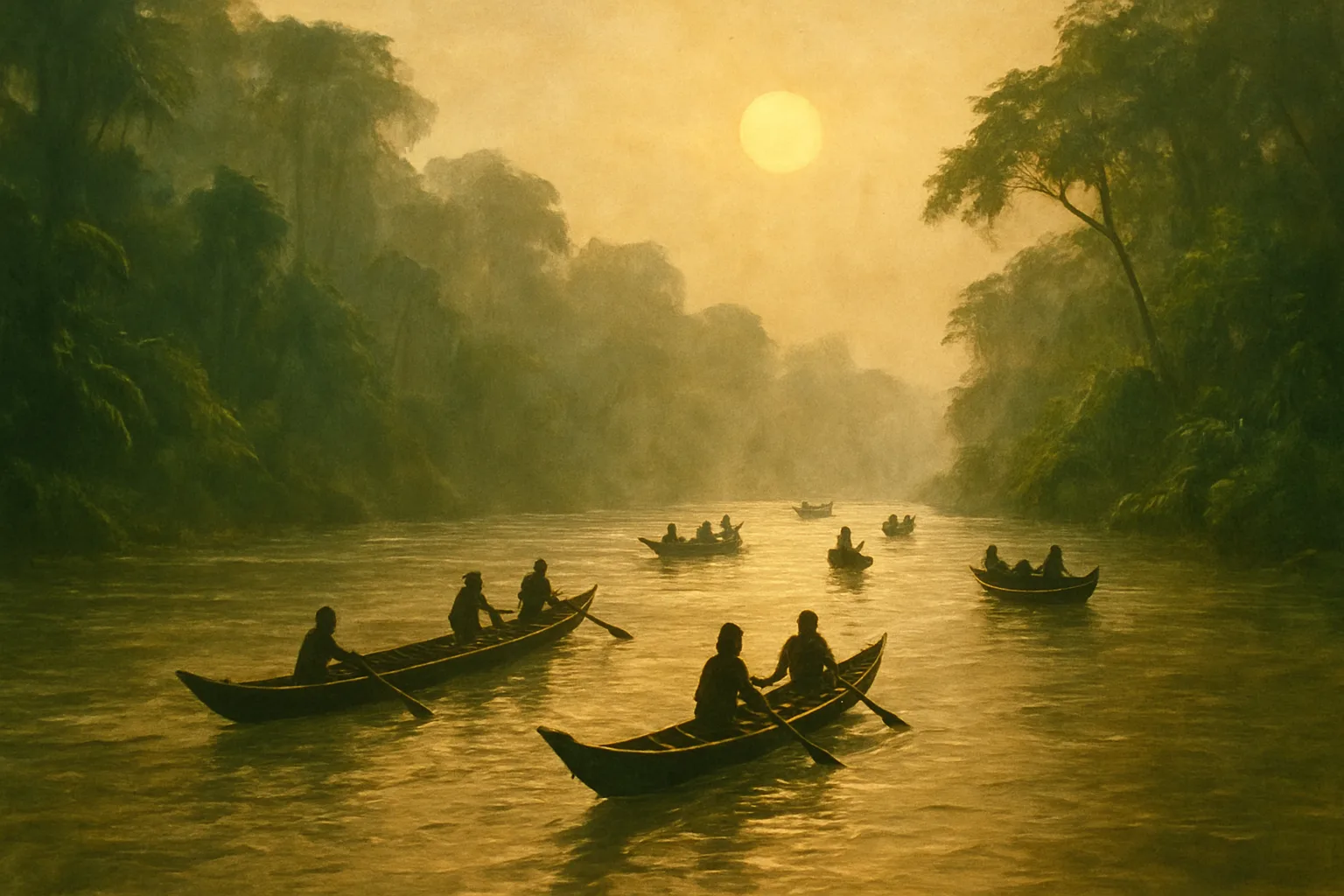 Small Flotilla of Traditional Wooden Longboats