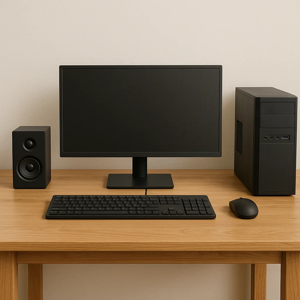Simple Wooden Desk Setup Featuring a Computer Monitor