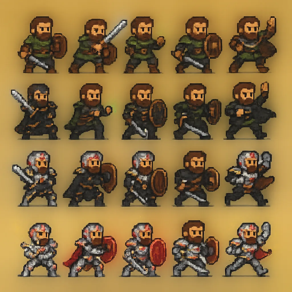 Detailed Square Pixel-art Image Showcasing a Fantasy Warrior Character