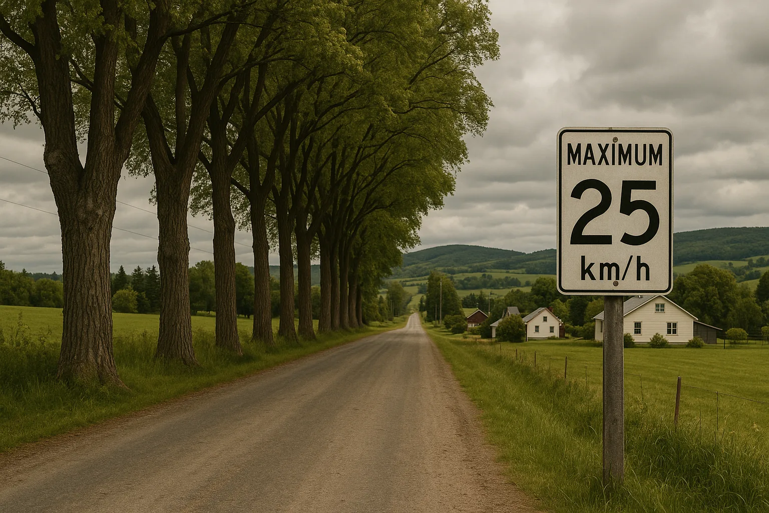 Rural Road Lined with Tall Trees on One Side