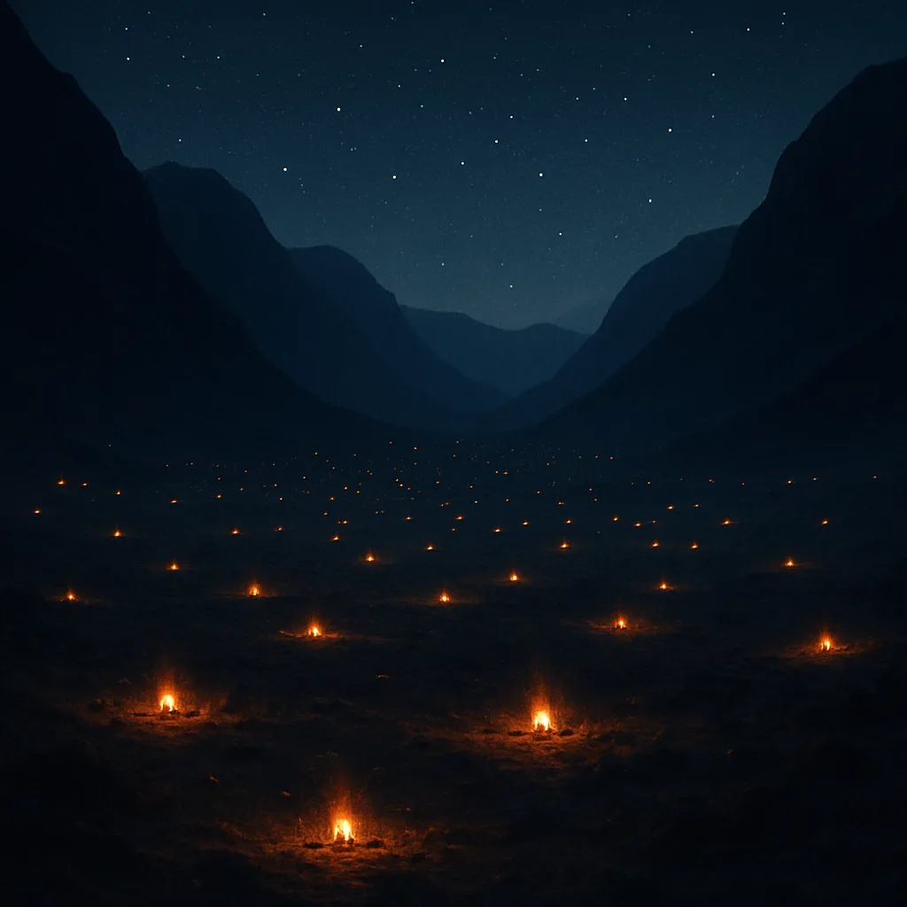 Many Distant Campfires Twinkle Like Fallen Stars