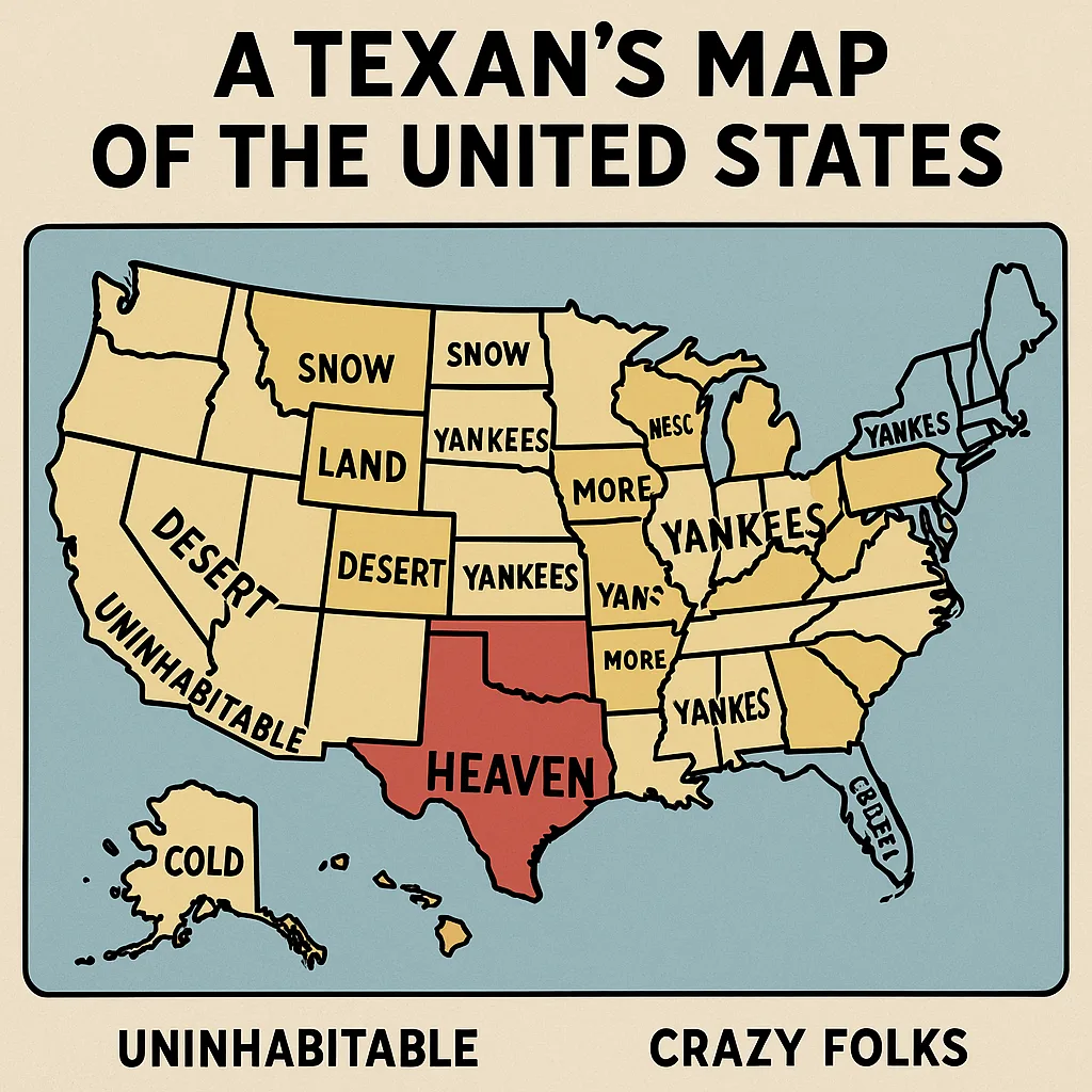 Humorously Exaggerated Map Labeled "A Texan's Map