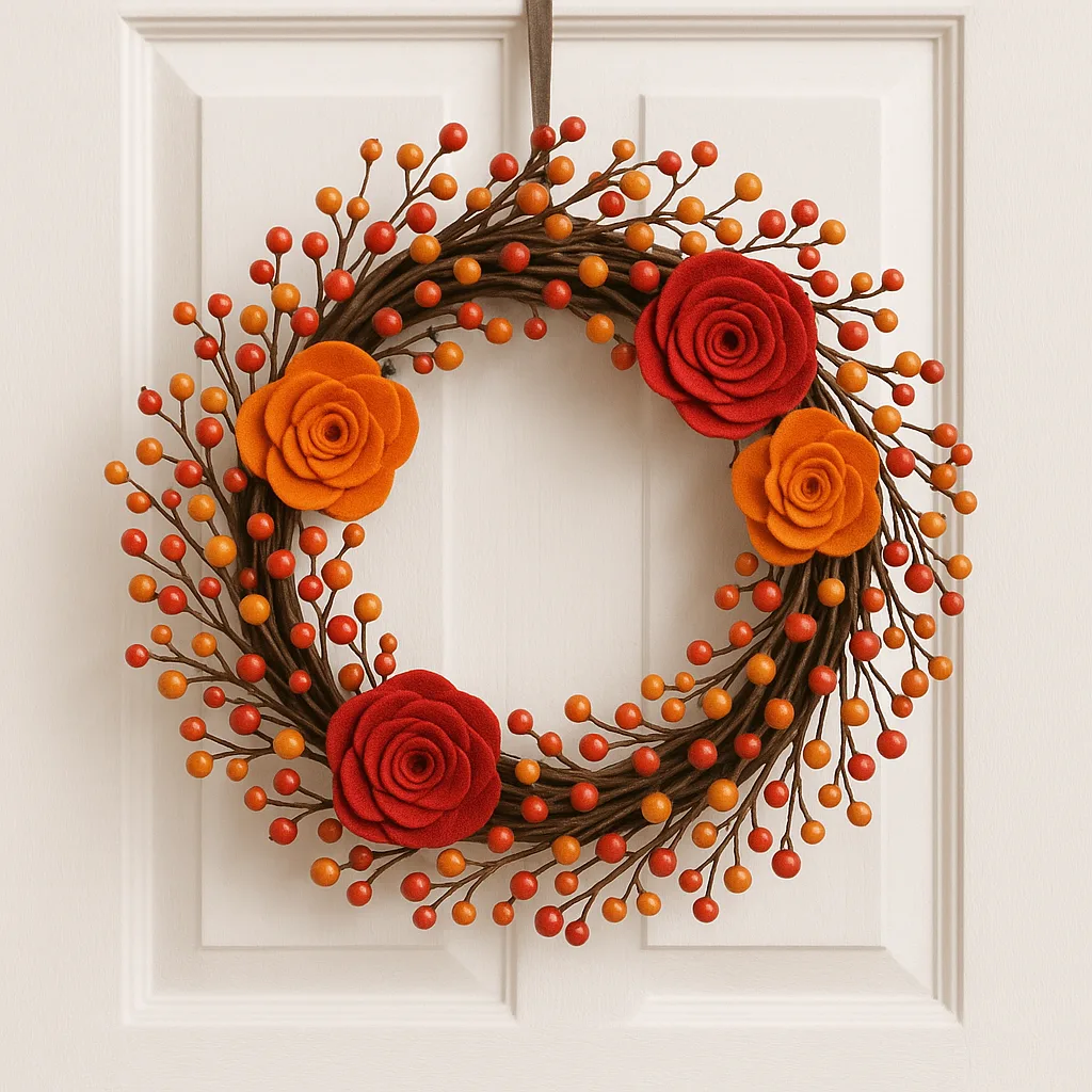 Decorative Autumn Wreath Made of Intertwined Branches