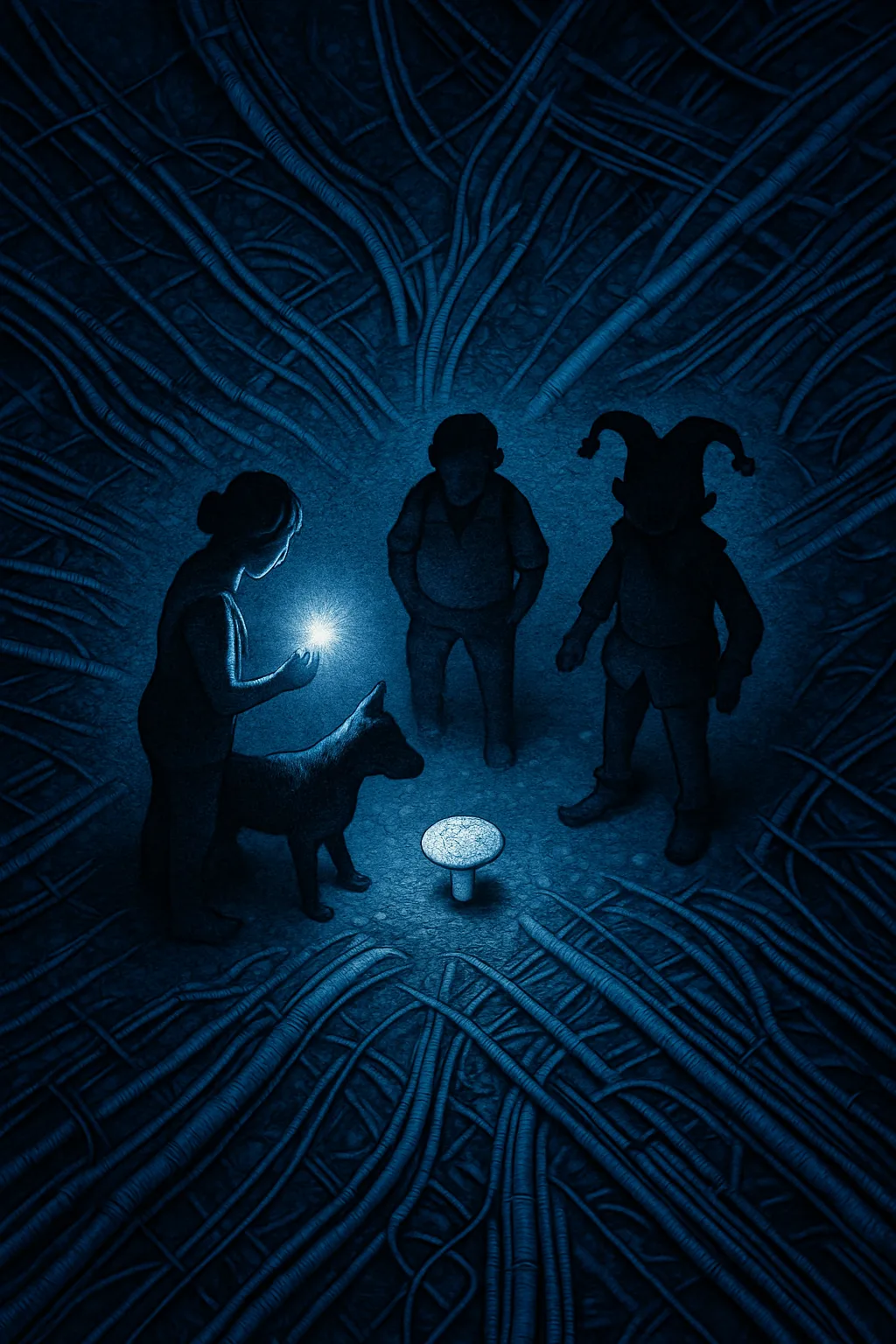 Three Diminutive Figures—one in a Sleeveless Top Holding a Pinpoint