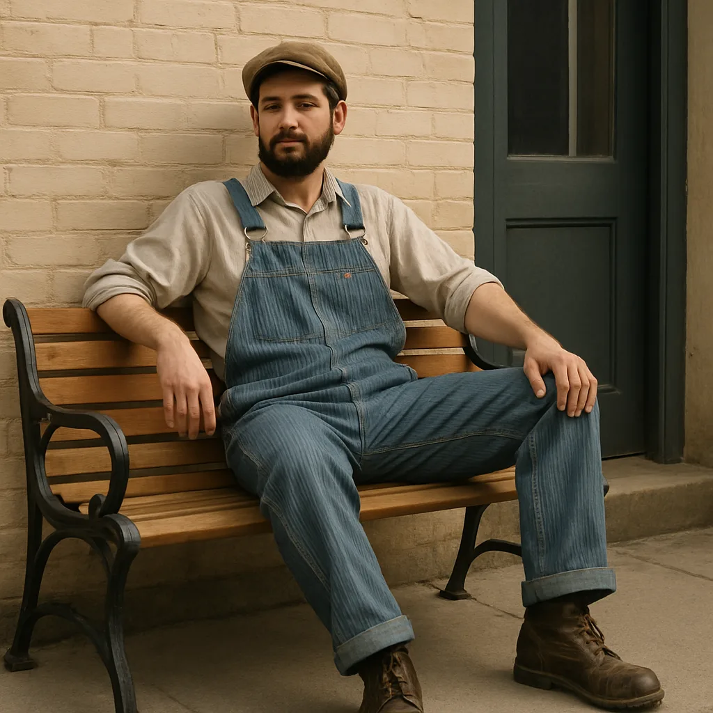Man Wearing Striped Overalls
