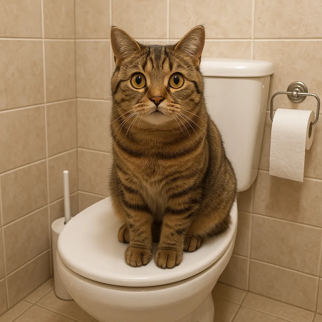 Cat Perched Atop the Closed Toilet Lid