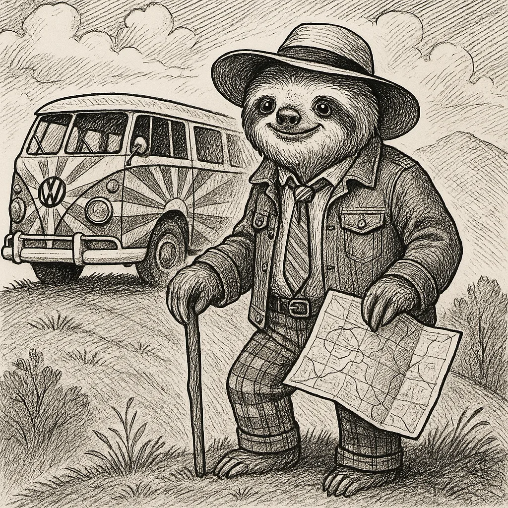 Ink Illustration Featuring a Vintage Volkswagen Van