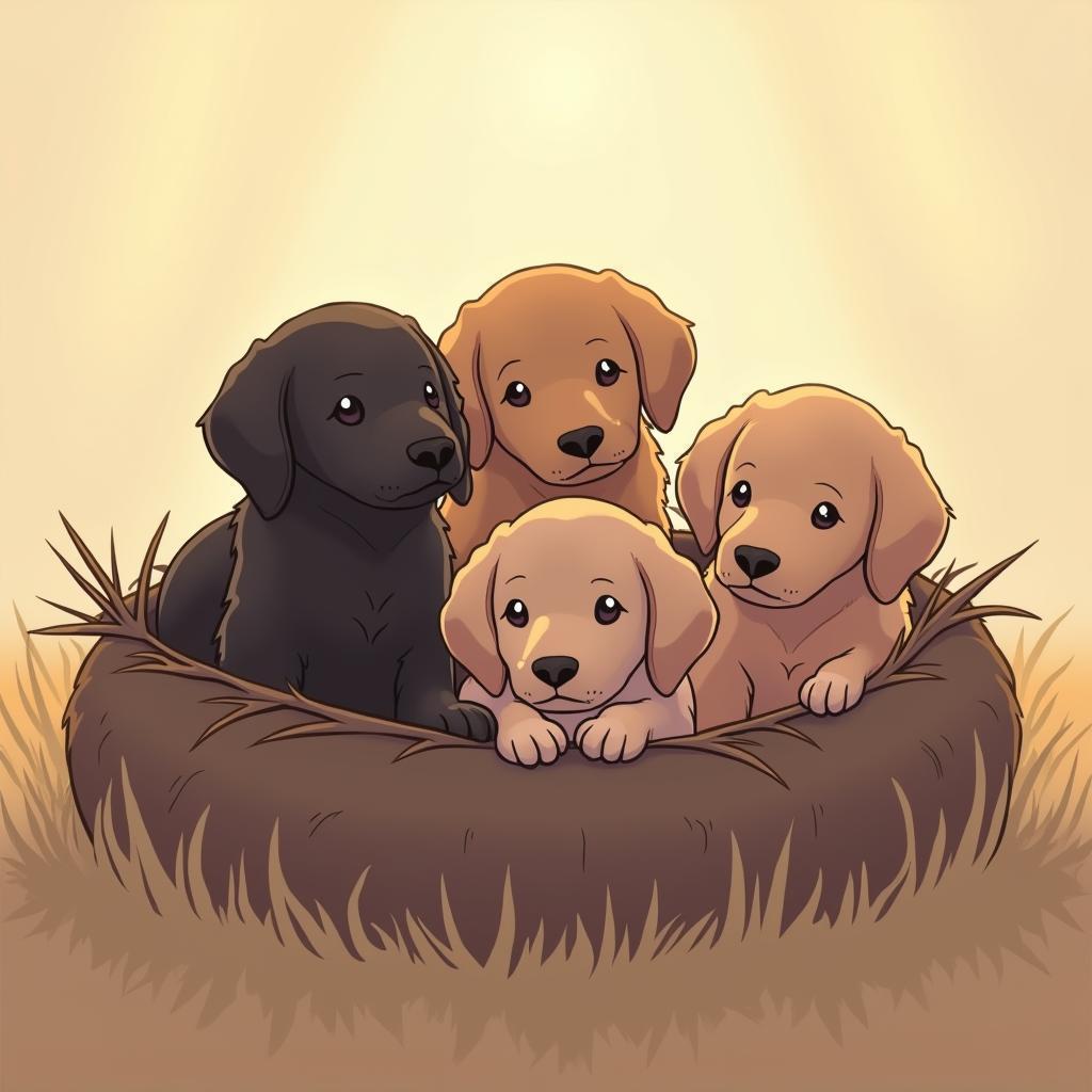 Flatcoated Retriever Puppies in Soft Anime Pastels