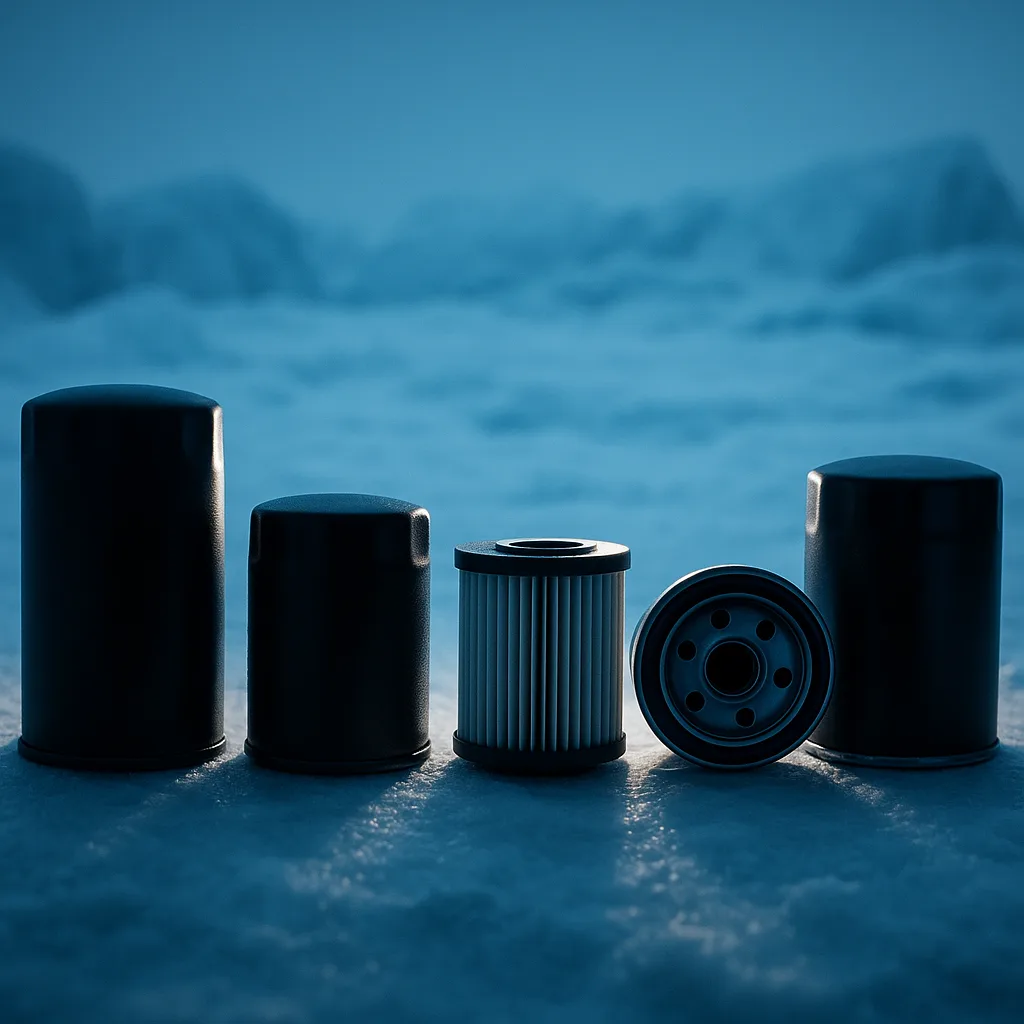 Five Varied Oil Filters in Stark Profile