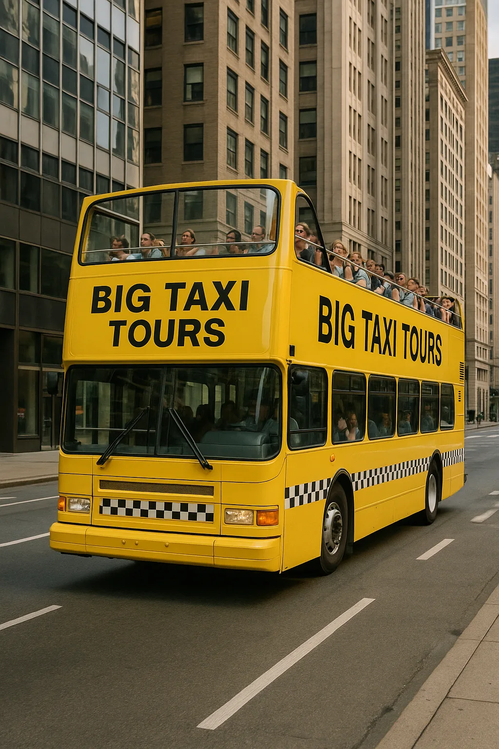 Yellow Double-decker Tour Bus Labeled "Big Taxi Tours"