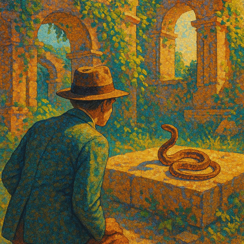 Vintage-clad Person Intently Observes a Sidewinder on Sunlit