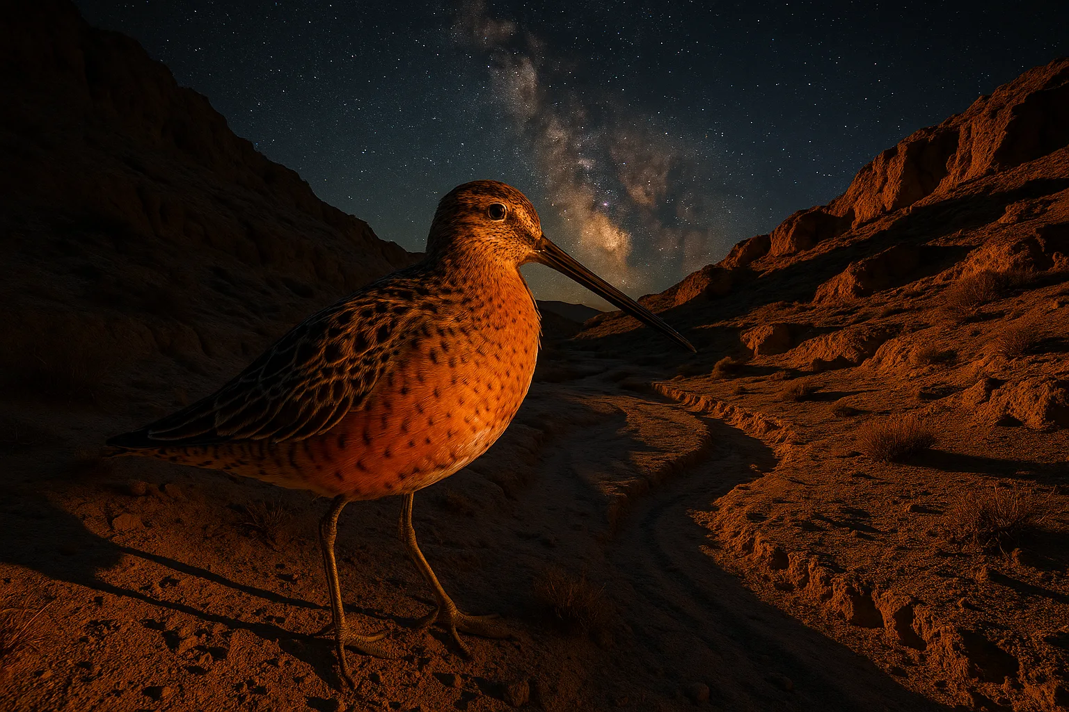 Breeding Dowitcher—showcasing Rufous-washed Underparts