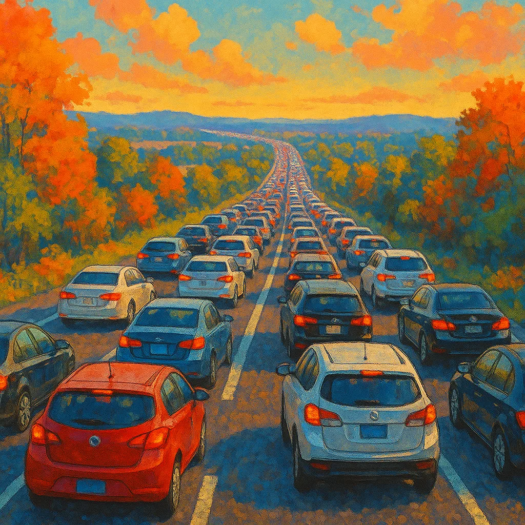 Bustling Roadway Extends Far into the Distance