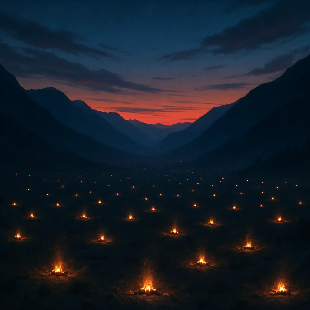 Multitude of Distant Campfires Twinkle Like Fallen Stars
