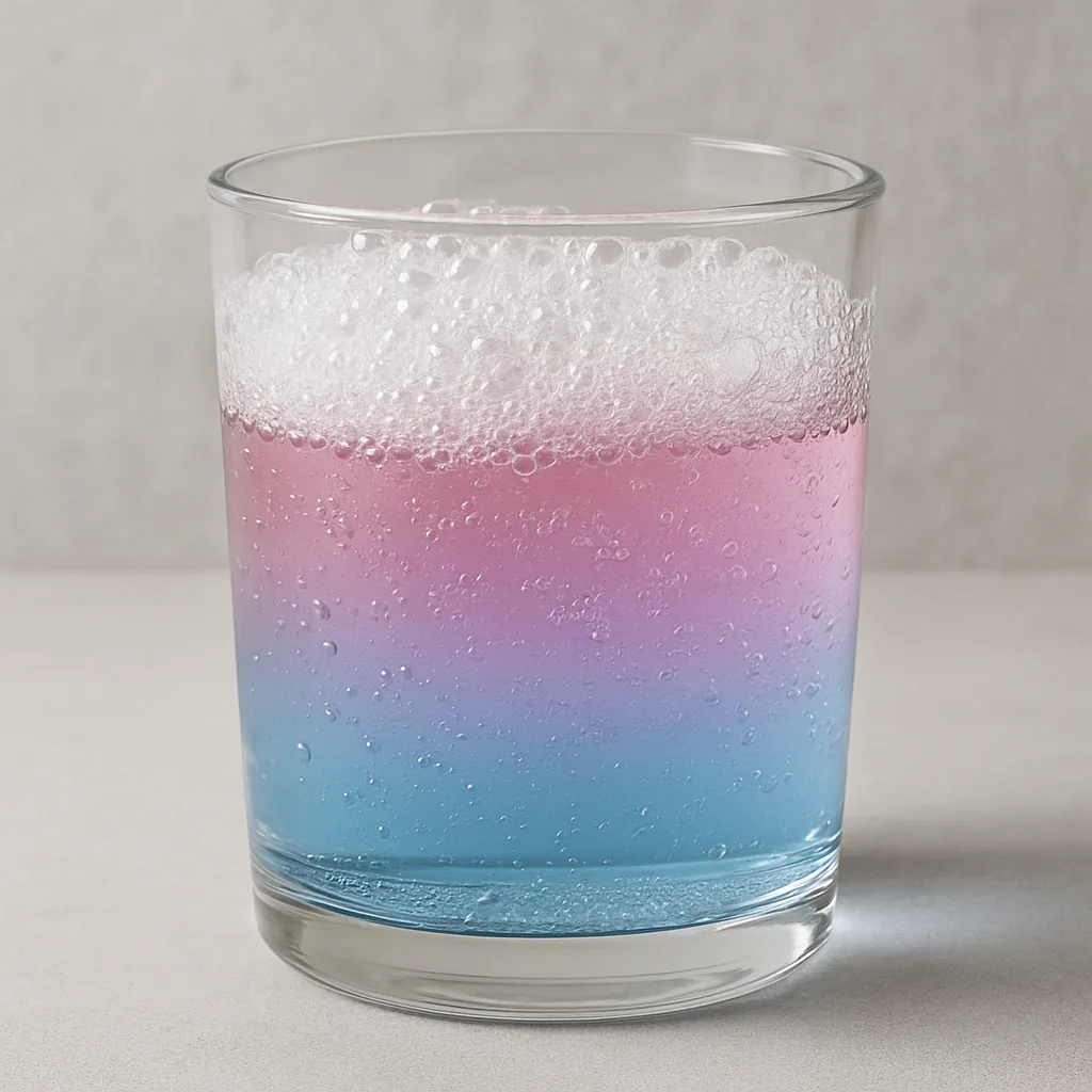 Still Glass of Transparent Water Containing Soap Bubbles