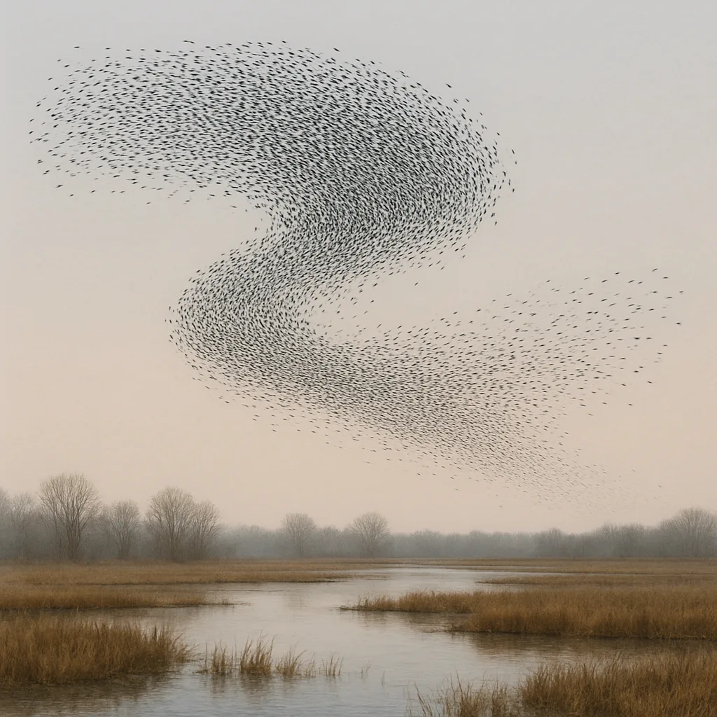 Vast Flock of Migratory Birds Forms a Dynamic