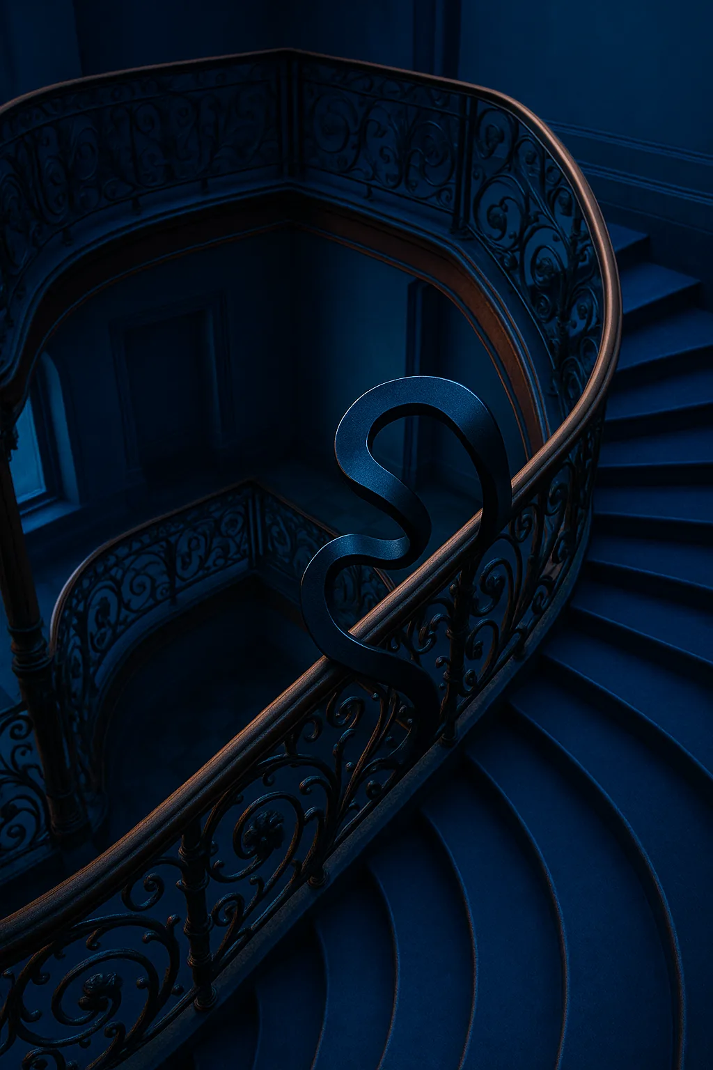 Ornate Spiral Staircase Leading to a Mezzanine Level