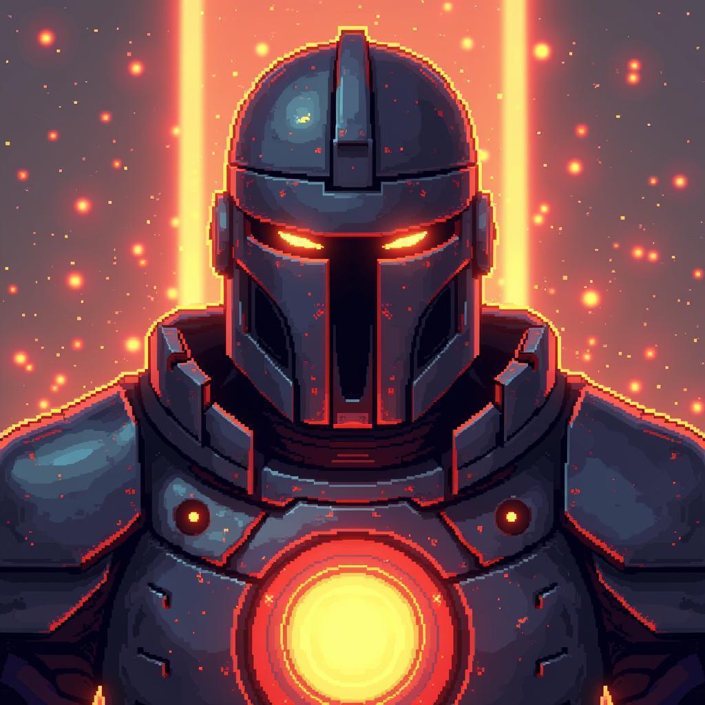 Doomslayer as a Pixel Art Cyberpunk Knight