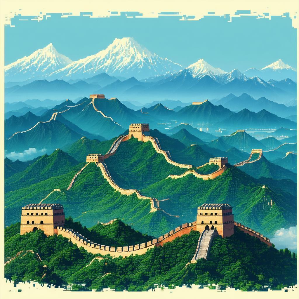 Retro 8 Bit Map of the Great Wall