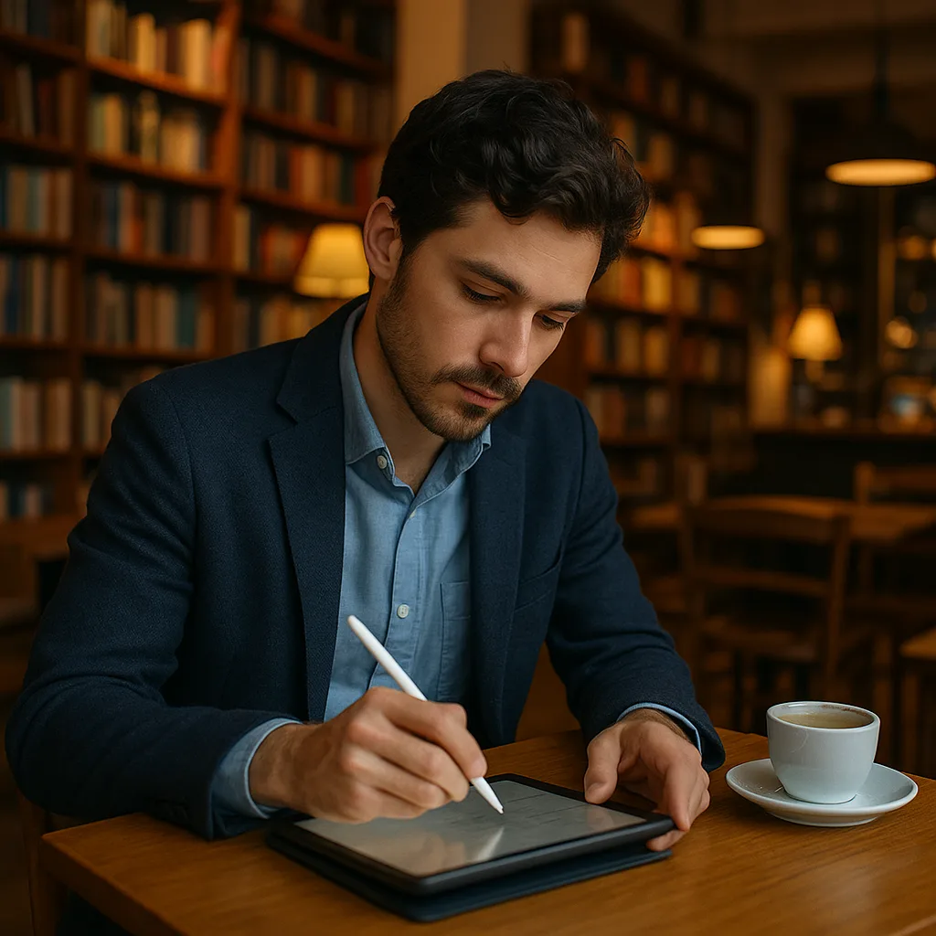 Young Professional Is Jotting Down Notes on a Tablet