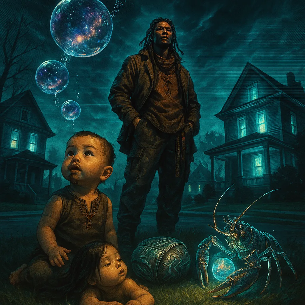 Cyberpunk Shaman in Earthy-toned Attire with Braided Hair Stands Nonchalantly