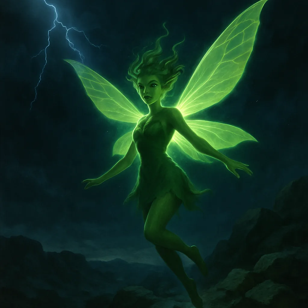Green Fairy with Glowing Wings Floats