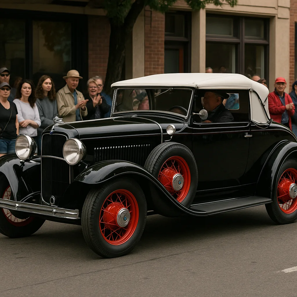 Classic Black Vintage Car with Red Wheels