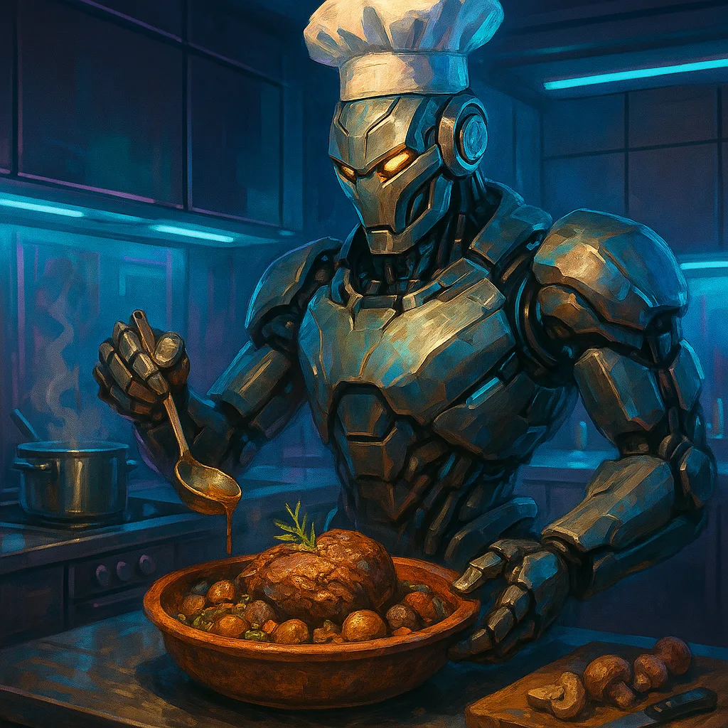Digital Artwork of a Cutting-edge Robot Chef Meticulously