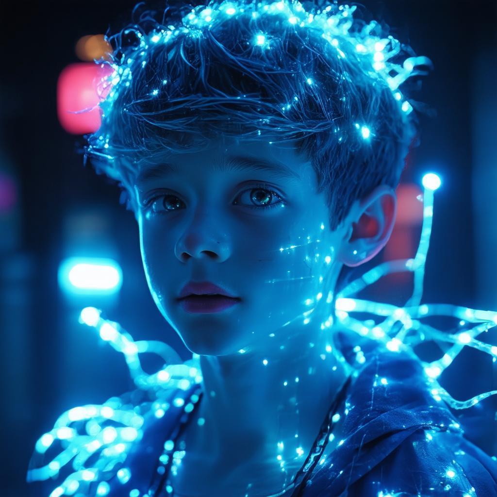 Bioluminescent Creepy Cute Boy in Dark Retrowave
