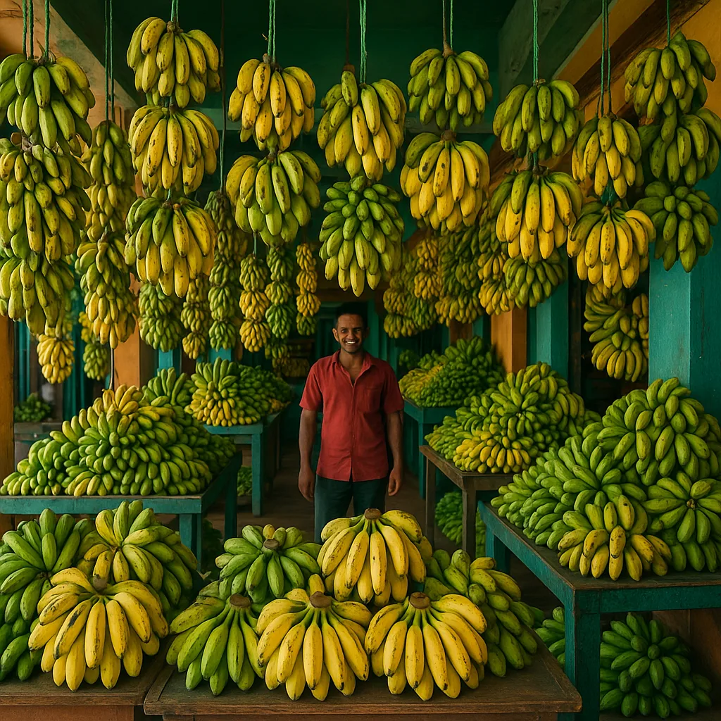 Vibrant Banana Shop Filled with Various Types