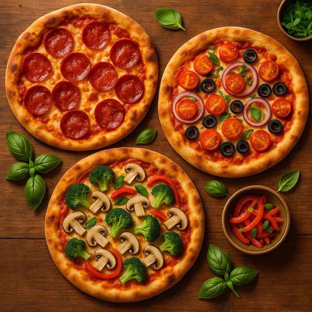 Showcasing Three Distinct Varieties of Pizzas