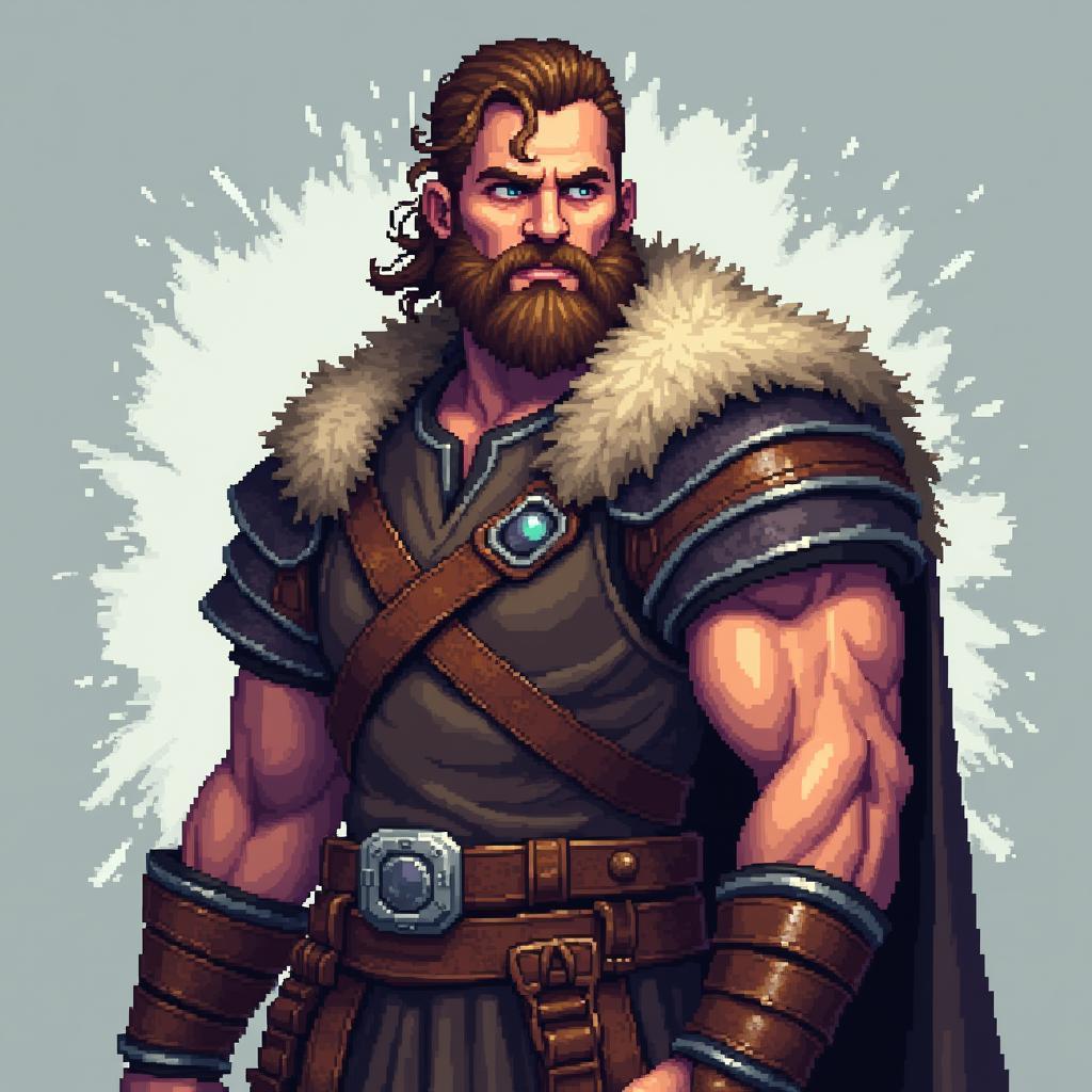 Rugged Fantasy Ranger in Blocky Pixel Portrait