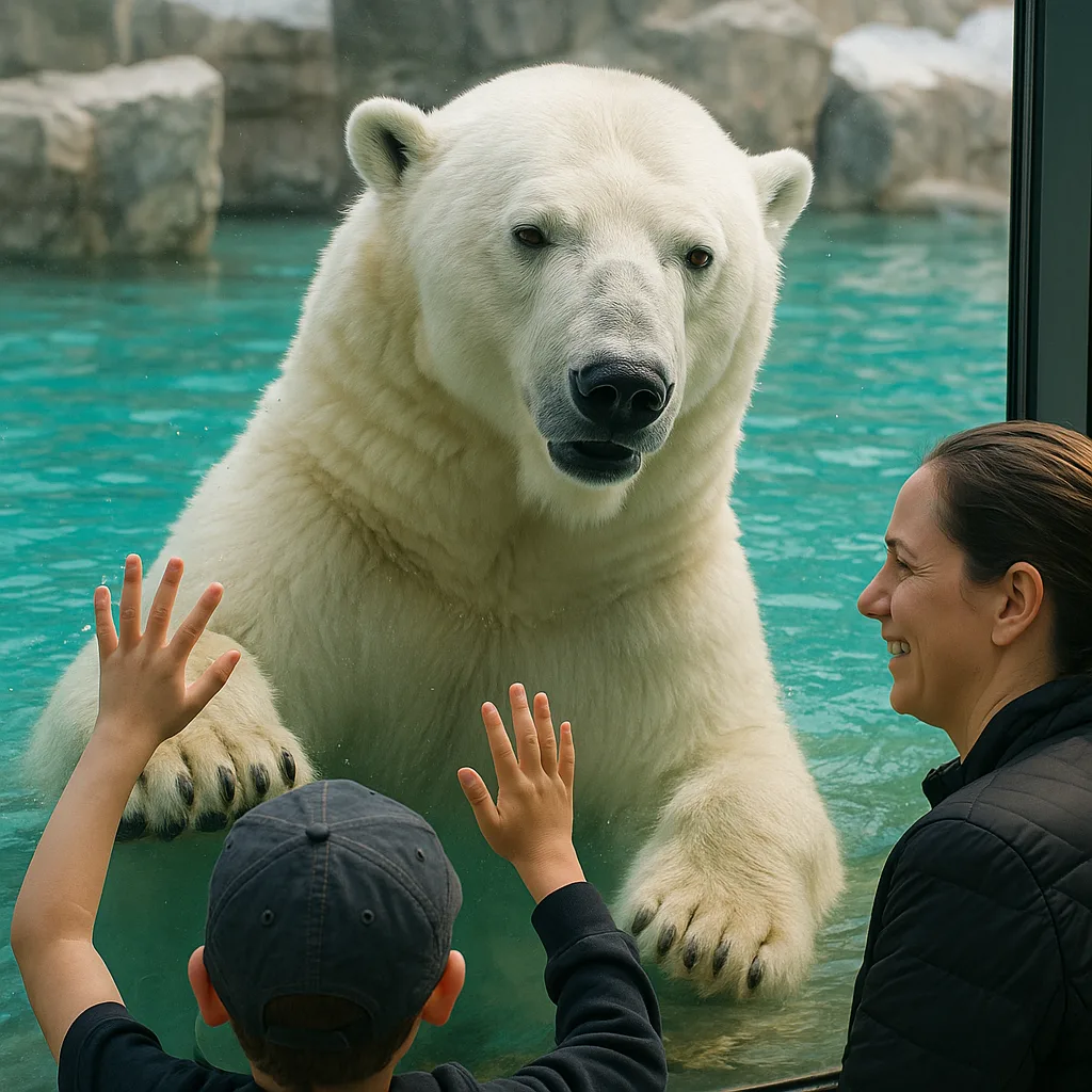 Polar Bear Interacts with Visitors