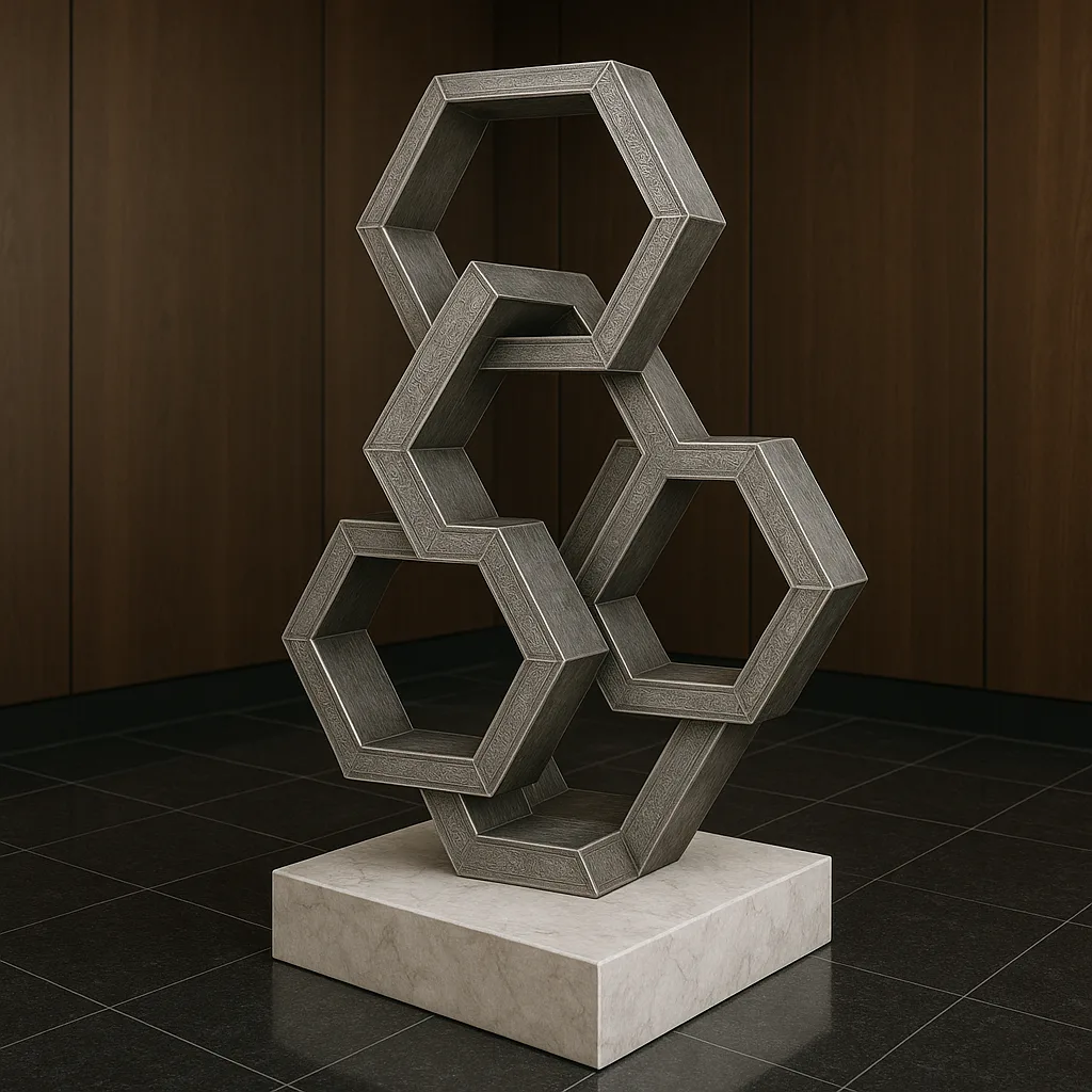 Durable Metal Sculpture Consisting of Linked Hexagonal Frames